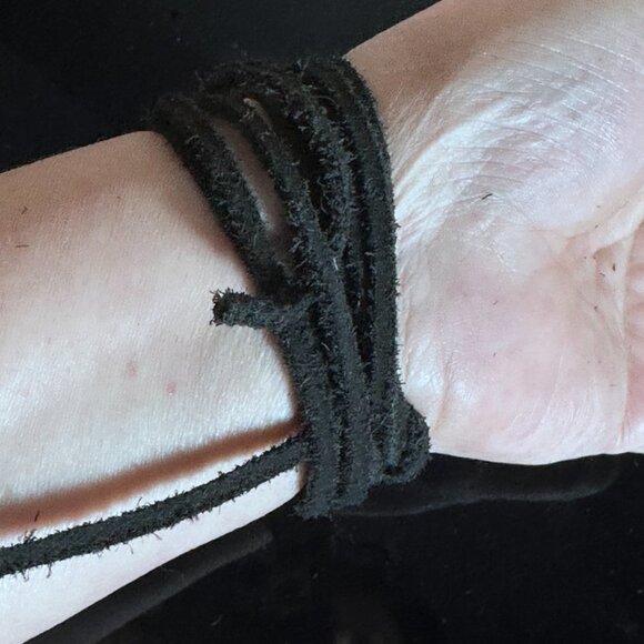 Heart Stamped Sterling Silver Leather Cuff Bracelet Tie Wrap Yoga 925 Boho Gift - Picture 10 of 11